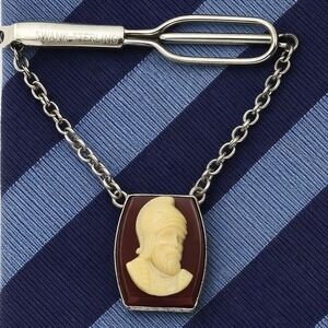VTg 19030 SWANK Sterling Tie Clip Chain Fob Roman Warrior Cameo Midcentury